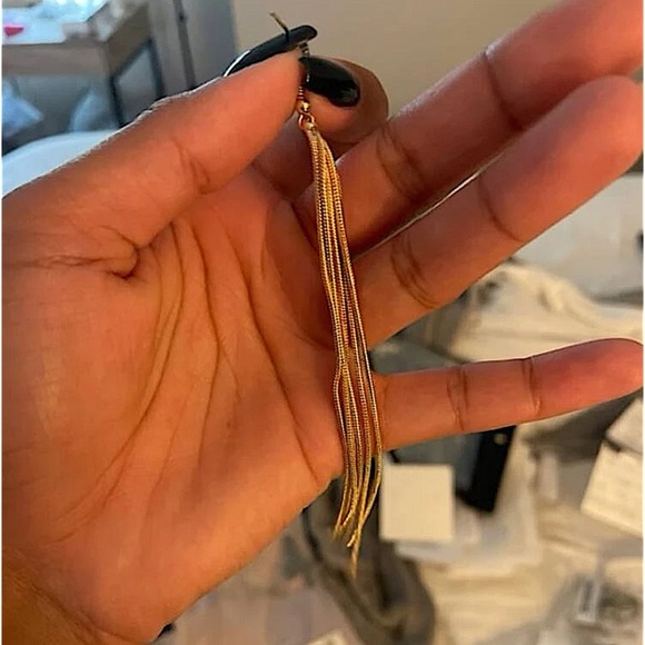 Gold Plated Tassel Drop Dangle Earrings - Picture 5 of 5